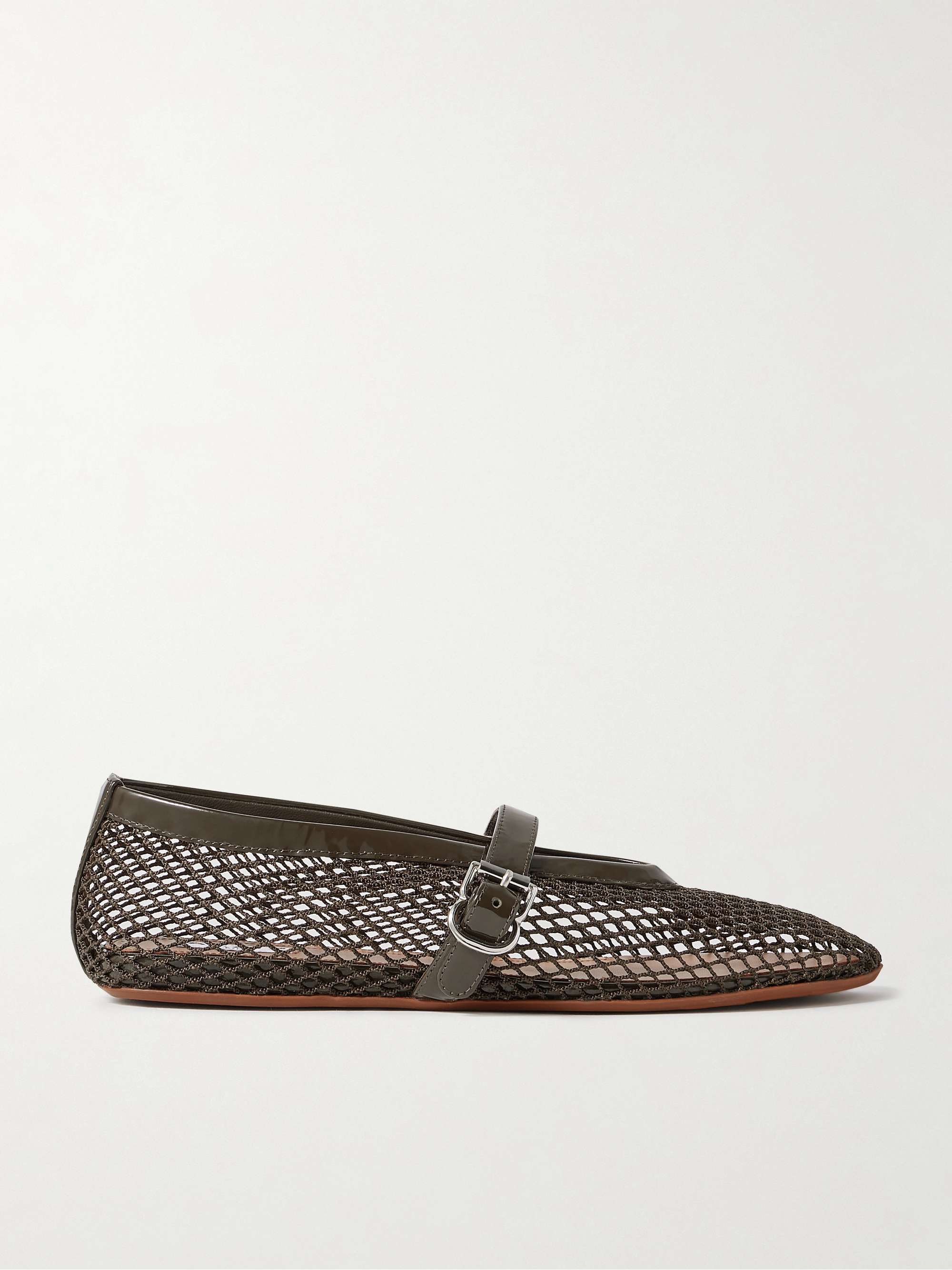 Suede-Trimmed Mesh Ballet Flats