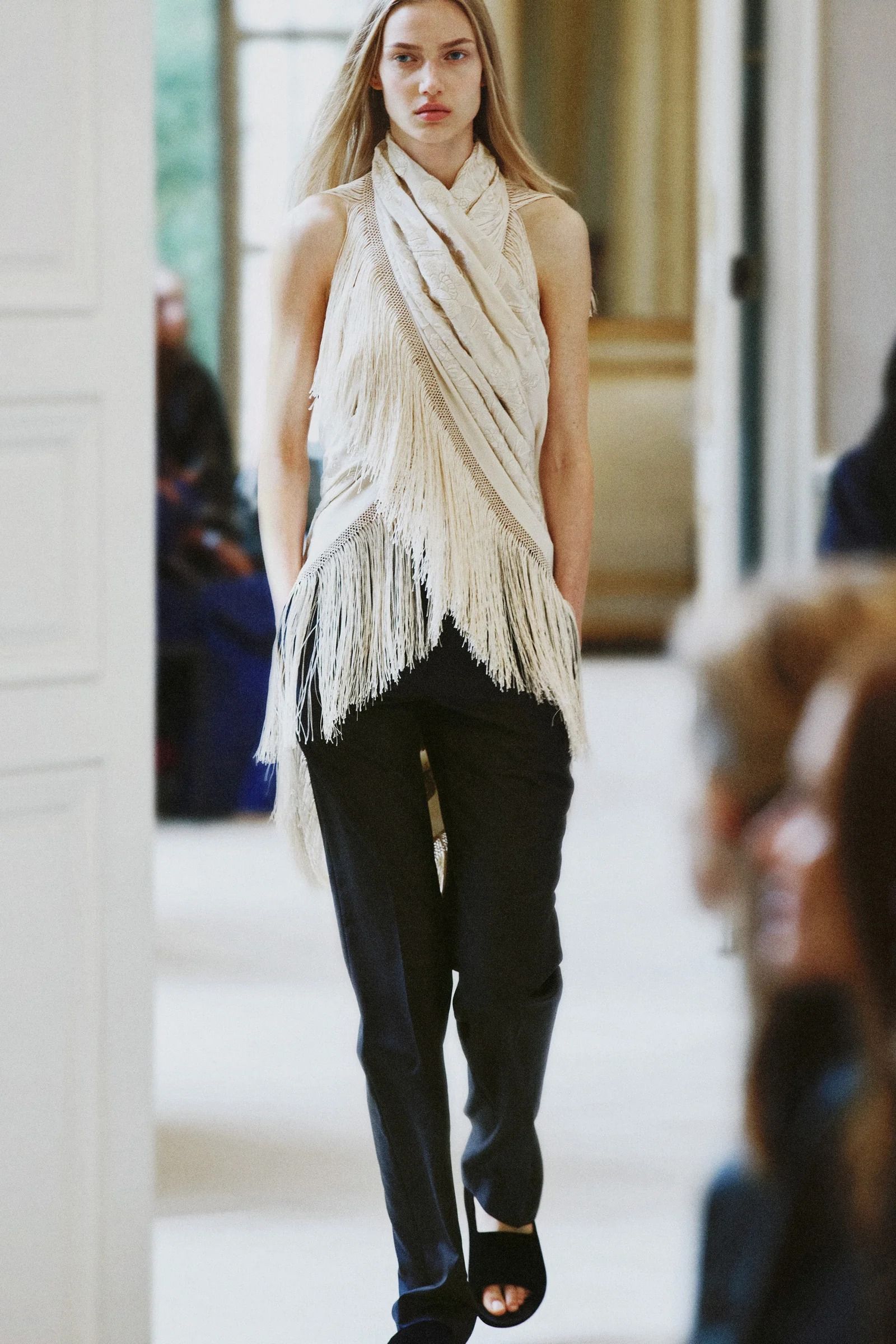 a model walks the The Row summer 2027 runway during Paris Fashion Week