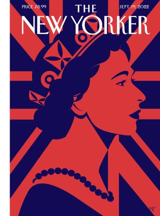 New Yorker Cover showing stylised monochrome side profile of the Queen