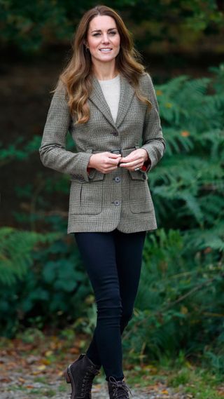 Kate Middleton wearing a houndstooth wool blazer