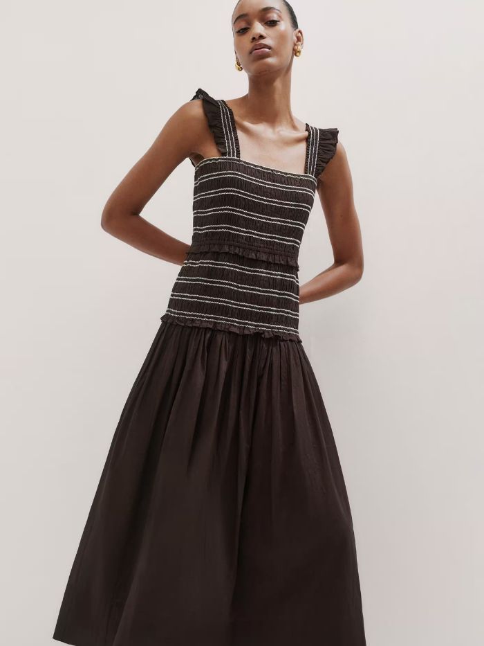 Me+Em Cotton Poplin Contrast Stitch Midi Dress