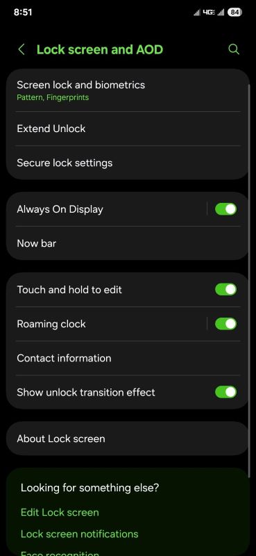 Lock screen and AOD settings in One UI 7