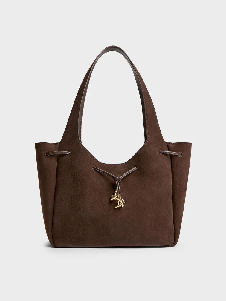 Charles &amp;amp; Keith, Mila Recycled Suede Metallic-Knot Drawstring Tote Bag