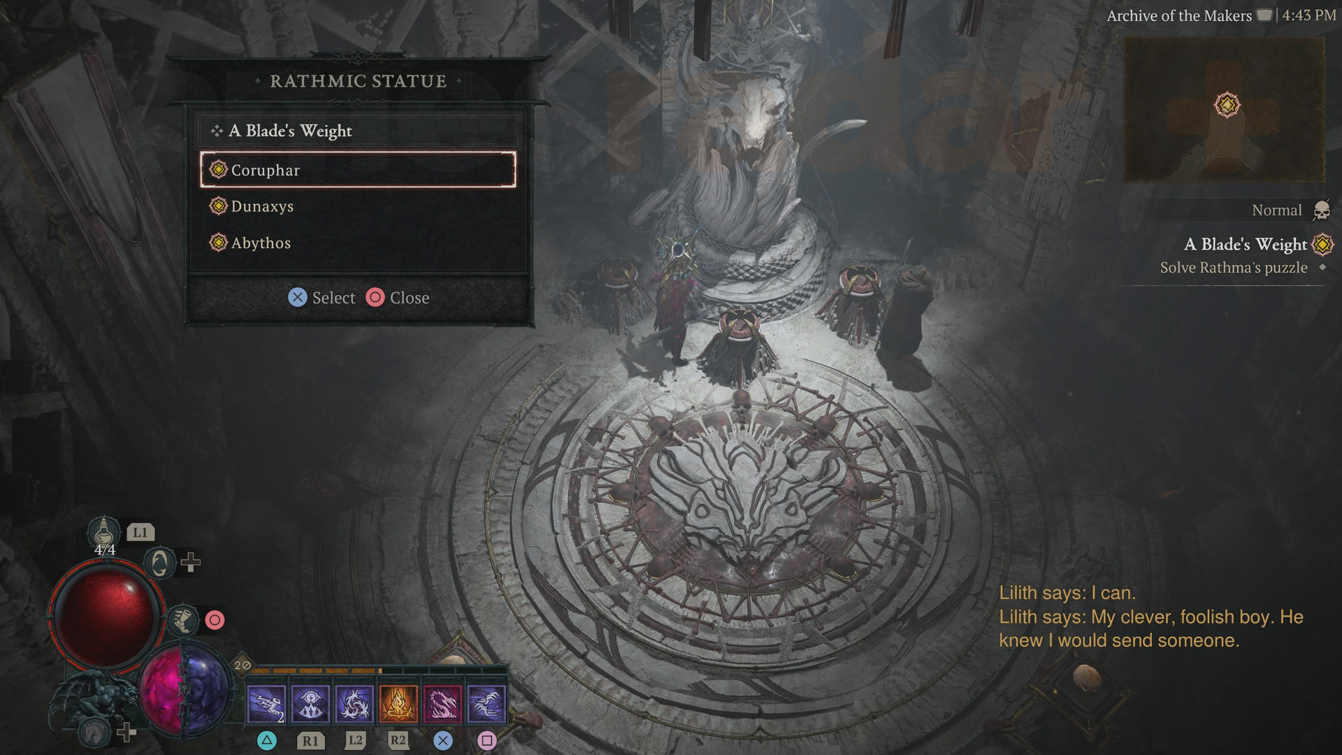 Interacting with the statue to solve Diablo 4 Rathma's Puzzle