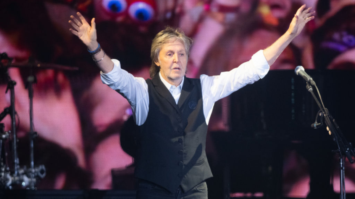 Paul McCartney performs as he headlines the Pyramid Stage during day four of Glastonbury Festival at Worthy Farm, Pilton on June 25, 2022 in Glastonbury, England