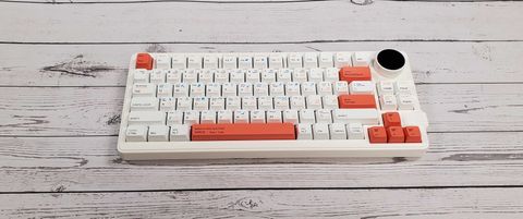 The Gamakay LK75 75%, a white and orange mechanical keyboard
