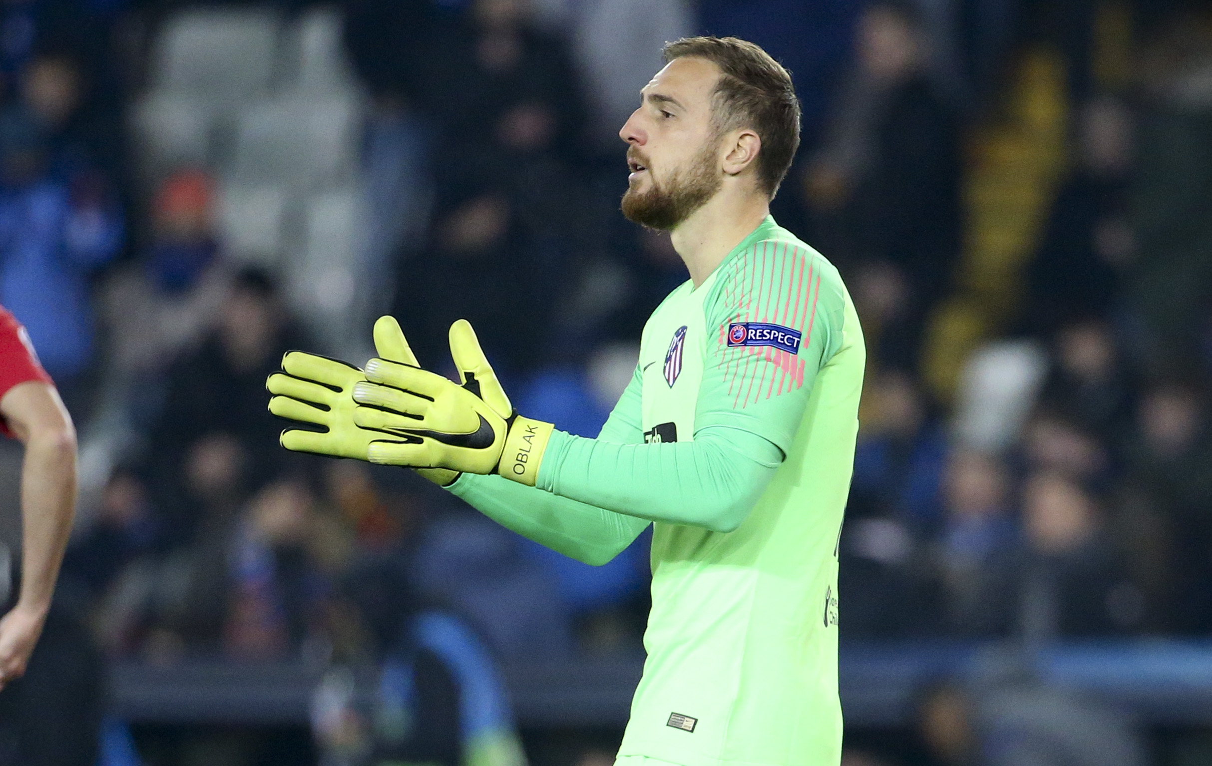Jan Oblak in action for Atletico Madrid in the Champions League against Club Brugge in 2018.