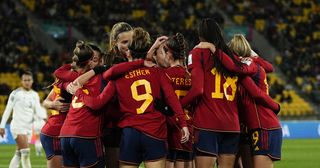 Spain Women's World Cup 2023 squad: Ester Gonzalez of Spain and Real Madrid celebrates after scoring her sides first goal during the FIFA Women's World Cup Australia & New Zealand 2023 Group C match between Spain and Costa Rica at Wellington Regional Stadium on July 21, 2023 in Wellington / Te Whanganui-a-Tara, New Zealand.