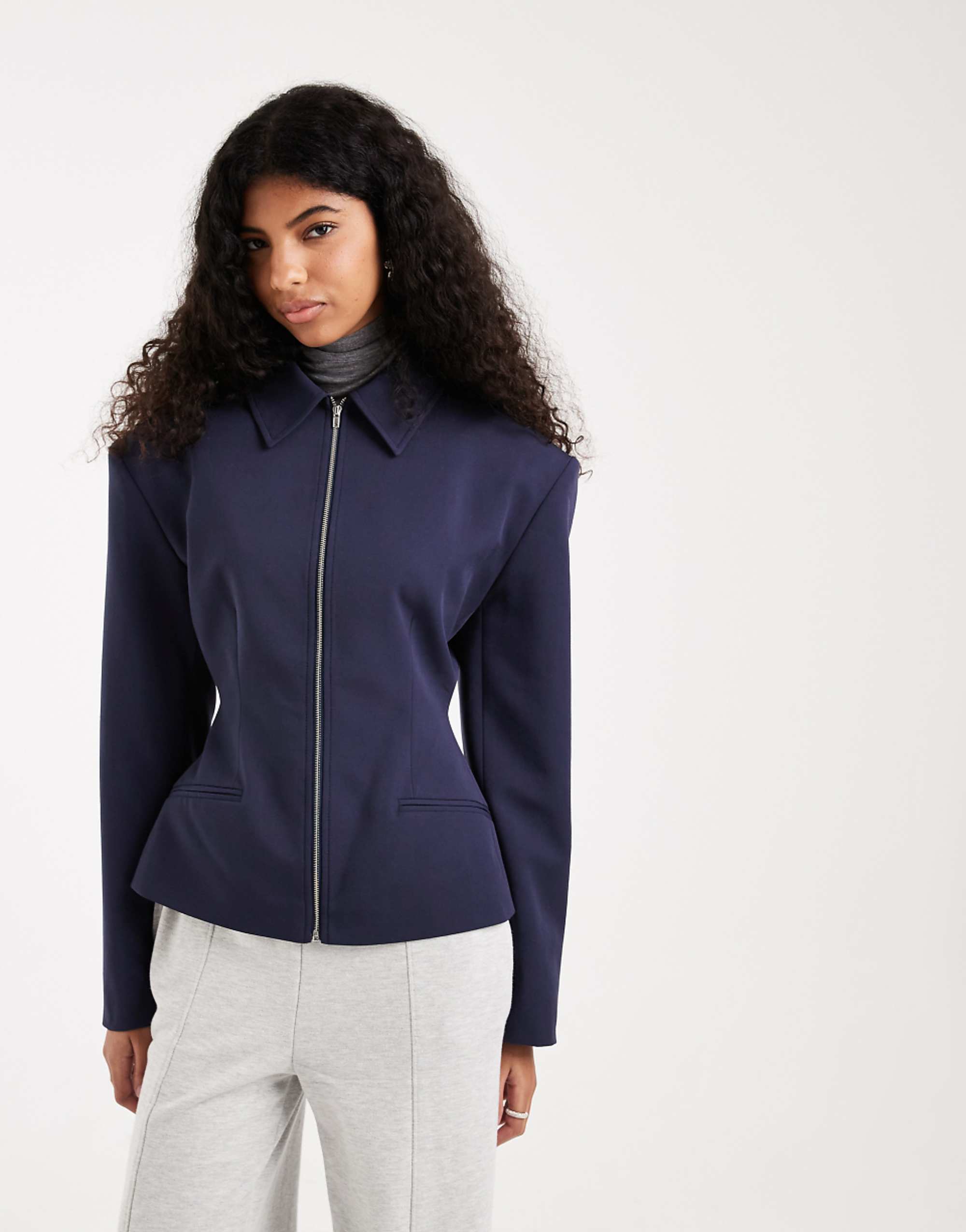 Asos Design Zip Up Cinch Blazer in Navy