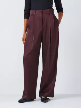 John Lewis Wide Leg Satin Trousers, Berry