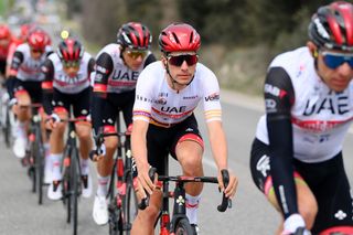 VILANOVA I LA GELTRU SPAIN MARCH 25 Joo Almeida of Portugal and UAE Team Emirates best young jersey competes during the 101st Volta Ciclista a Catalunya 2022 Stage 5 a 2063km stage from La Pobla de Segur to Vilanova i la Geltr VoltaCatalunya101 WorldTour on March 25 2022 in Vilanova i la Geltru Spain Photo by David RamosGetty Images