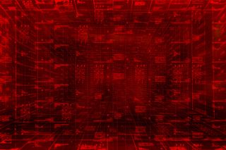 ransomware stock image featuring binary code in a room colored in red