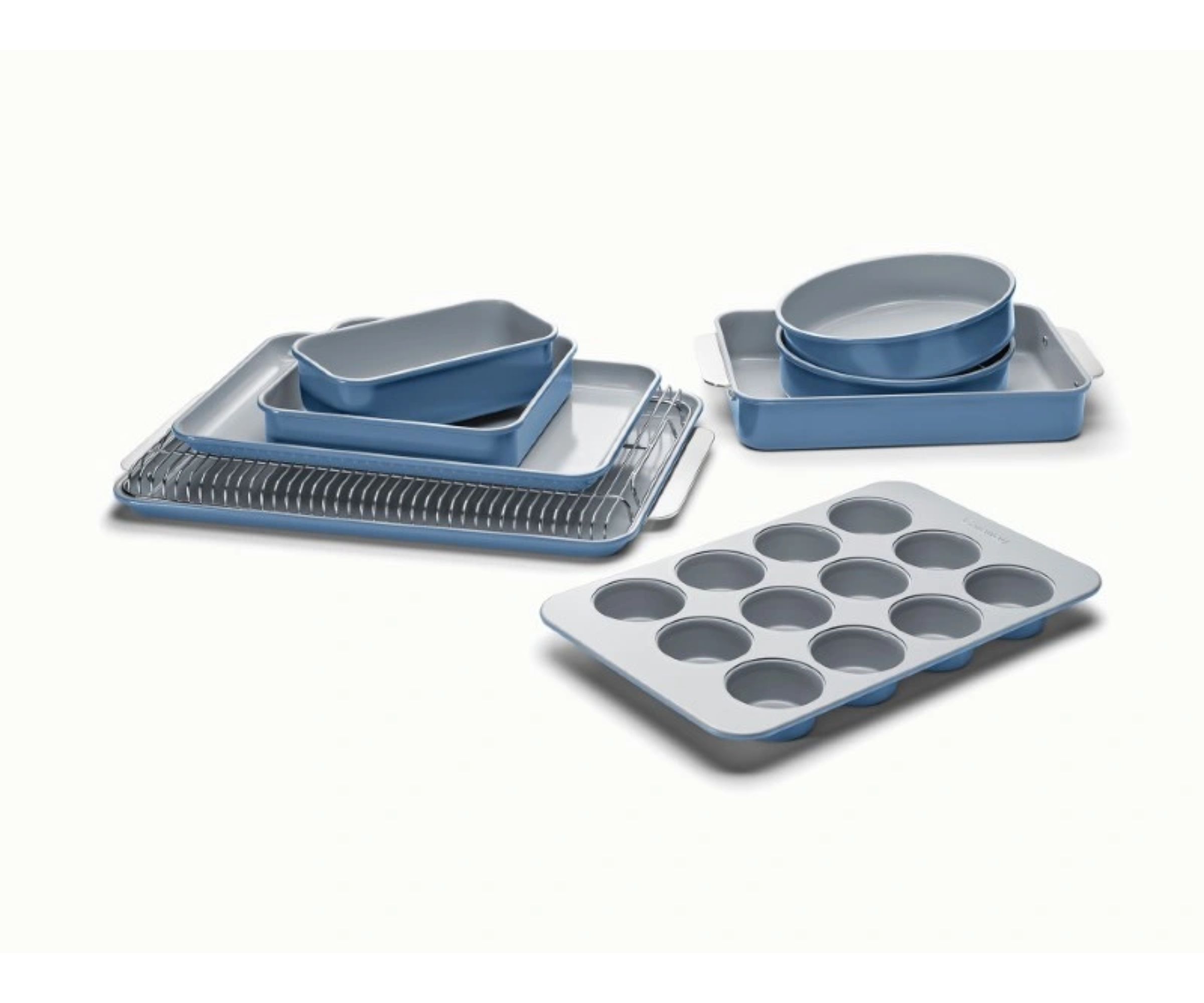 A deep blue caraway bakeware set