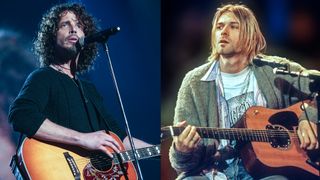 LEFT: Chris Cornell at the 2009 MusiCares Person of the Year Tribute to Neil Diamond, Los Angeles Convention Center, February 6, 2009. RIGHT: Kurt Cobain of Nirvana taping MTV Unplugged at Sony Studios, New York City, 11/18/93