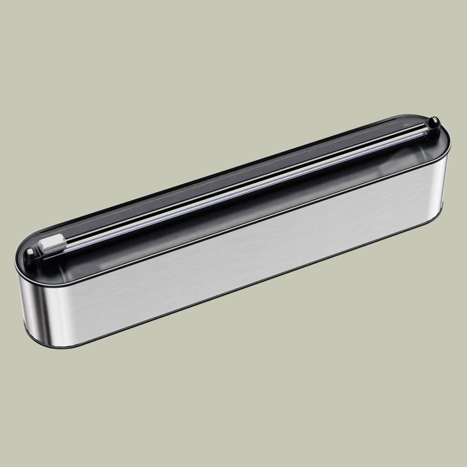 A steel aluminium foil holder against a light army green backdrop
