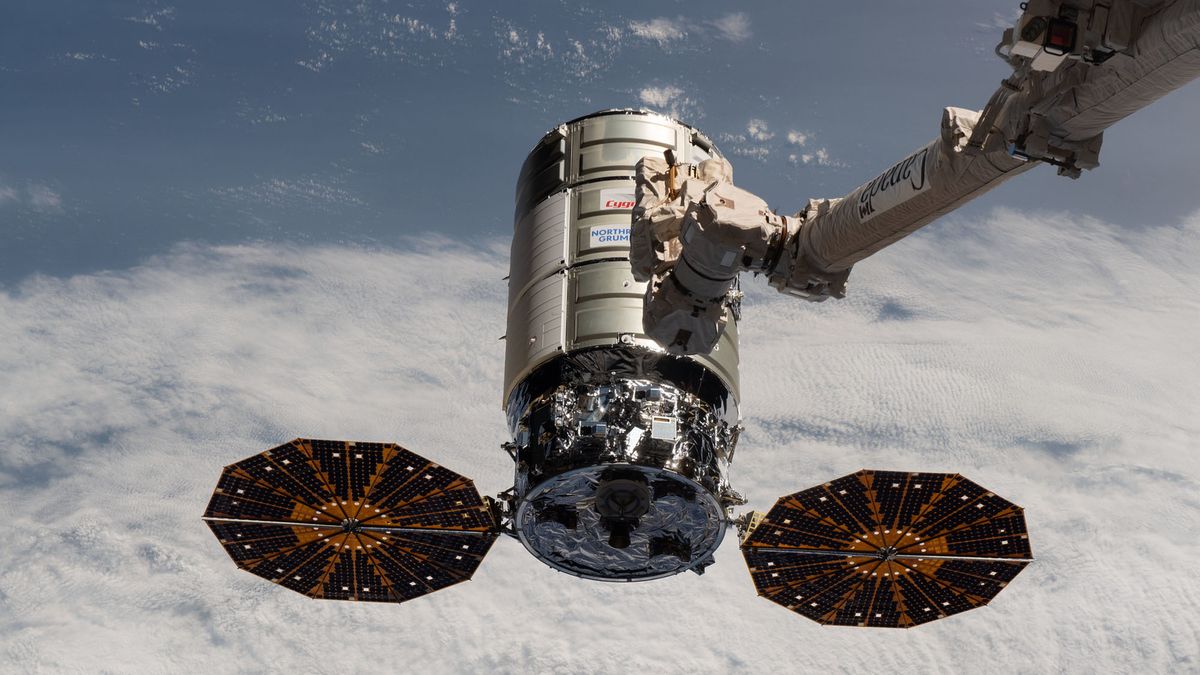 The Northrop Grumman Cygnus NG-14 cargo spacecraft at the International Space Station on Oct. 5, 2020. Its successor, NG-15, will launch on Feb. 20, 2021.