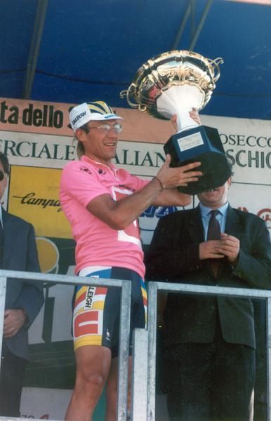 1989 Giro d'Italia winner Laurent Fignon with his trophy.