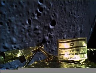 The Beresheet spacecraft captured this "selfie" during its landing maneuver on April 11, 2019.