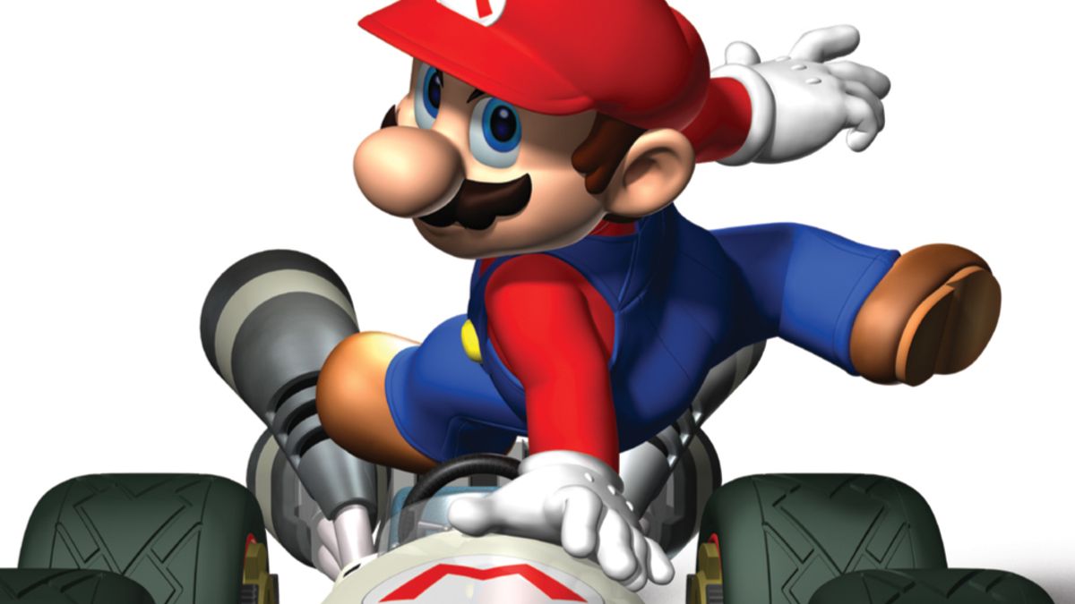 Mario jumping into a race car during one of the best DS games, Mario Kart DS.