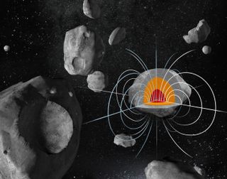 Magnetic Field of a Huge Metal Asteroid