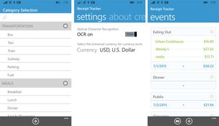 Receipt Tracker Categories, Settings and Events Listing