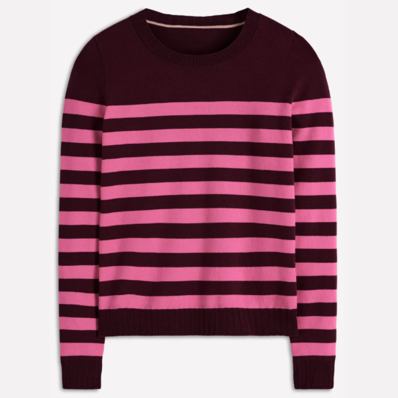 pink and burgundy striped jumper