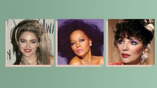 1980s iconic makeup looks collage of madonna diana ross and joan collins