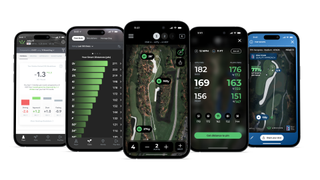 Five smartphones shown using the Arccos Golf app