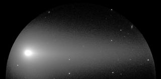 Optical image of the structures surrounding the nucleus of the Comet ISON, captured by FOCAS mounted on the Subaru Telescope. This image was taken in the early morning of Oct 31, 2013 in V-band (550 nm) with an exposure time of 5 seconds. The field of view is about 6 x 3 arcminutes.