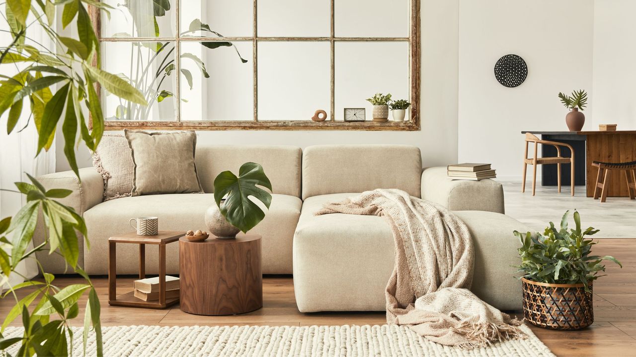 Neutral living room with plants