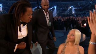 Beyonce looking up at Jay-Z during 2025 Grammys