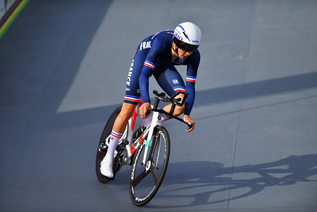 BRUGES BELGIUM SEPTEMBER 21 Eddy Le Huitouze of France sprints during the 94th UCI Road World Championships 2021 Men Junior ITT a 223km Individual Time Trial race from KnokkeHeist to Bruges flanders2021 ITT on September 21 2021 in Bruges Belgium Photo by Luc ClaessenGetty Images