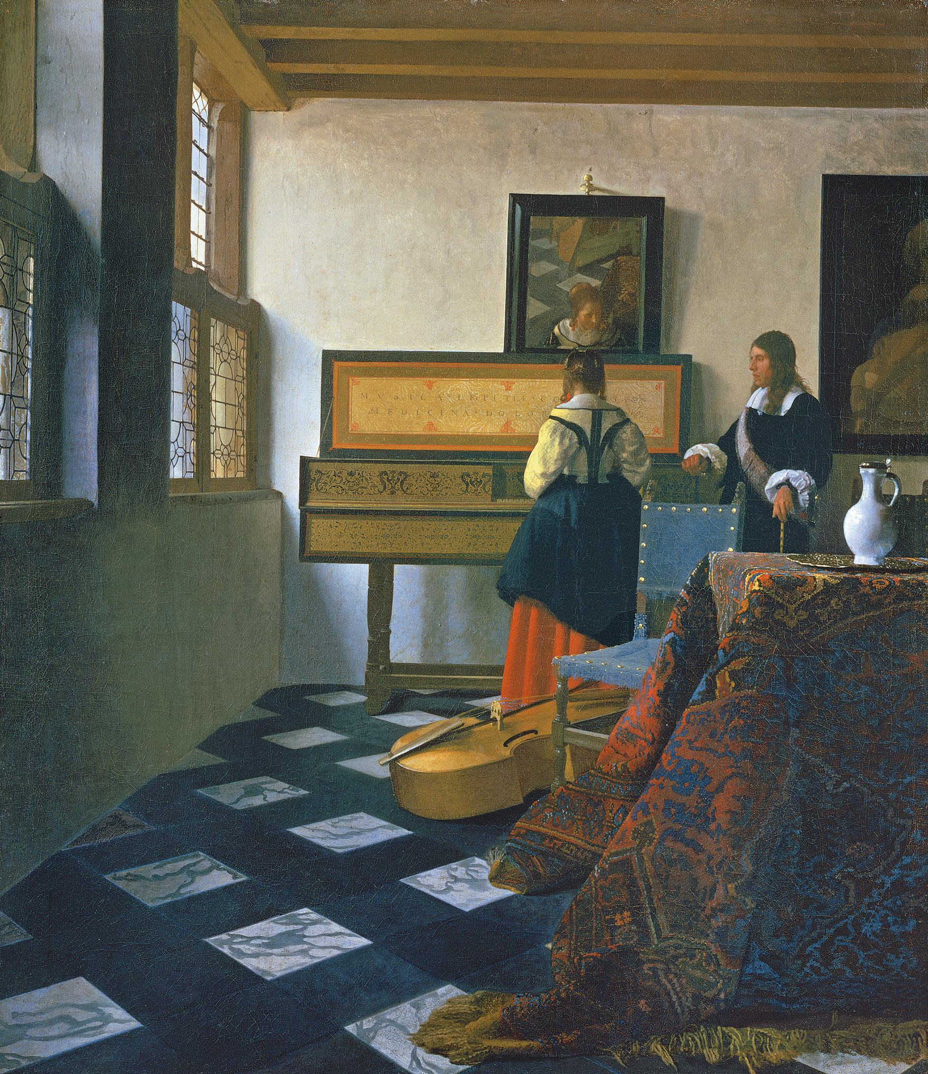 A Lady at the Virginal with a Gentleman, about 1662–64, oil on canvas, 29in by 25½in, by Johannes Vermeer (1632–75). Royal Collection Trust ; © Royal Collection ; Royal Collection Trust © Her Majesty Queen Elizabeth II, 2021.