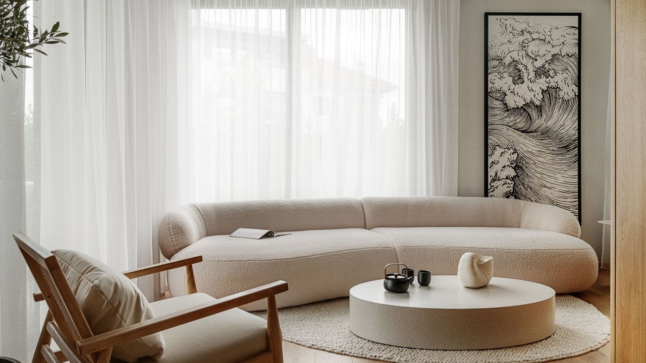 A Japandi living room with minimal interiors