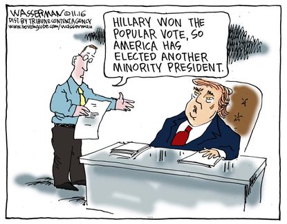 Political cartoon U.S. 2016 election Hillary Clinton popular vote
