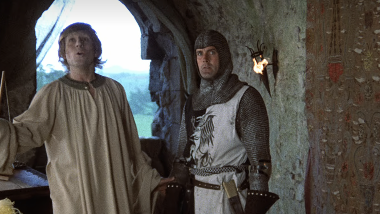 Screenshot of Lancelot regretting the castle massacre from Monty Python and the Holy Grail