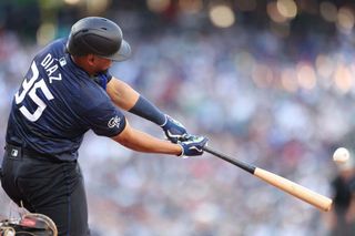 Elias Diaz of the Colorado Rockies hits the go-ahead home run in the eighth inning of the 2023 MLB All-Star Game. 