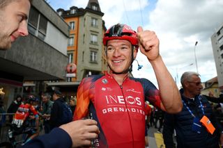 LA CHAUXDEFONDS SWITZERLAND APRIL 27 Stage winner Ethan Hayter of United Kingdom and Team INEOS Grenadiers reacts after the 76th Tour De Romandie 2023 Stage 2 a 1627km stage from Morteau to La ChauxdeFonds UCIWT on April 27 2023 in La ChauxdeFonds Switzerland Photo by Dario BelingheriGetty Images