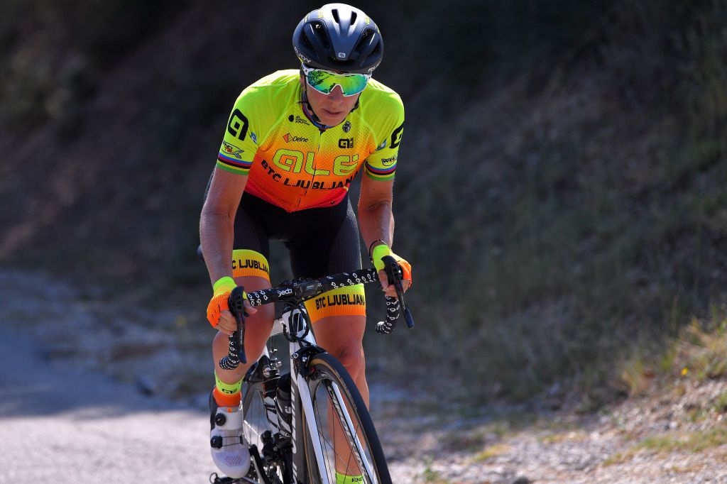 ASSISI ITALY SEPTEMBER 13 Tatiana Guderzo of Italy and Team Ale BTC Ljubljana during the 31st Giro dItalia Internazionale Femminile 2020 Stage 3 a 1422km stage from Santa Fiora to Assisi 413m GiroRosaIccrea GiroRosa on September 13 2020 in Assisi Italy Photo by Luc ClaessenGetty Images
