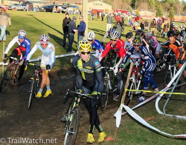 Elite men approach the first set of stairs