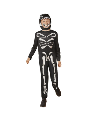 Halloween costume with boy in skeleton outfit