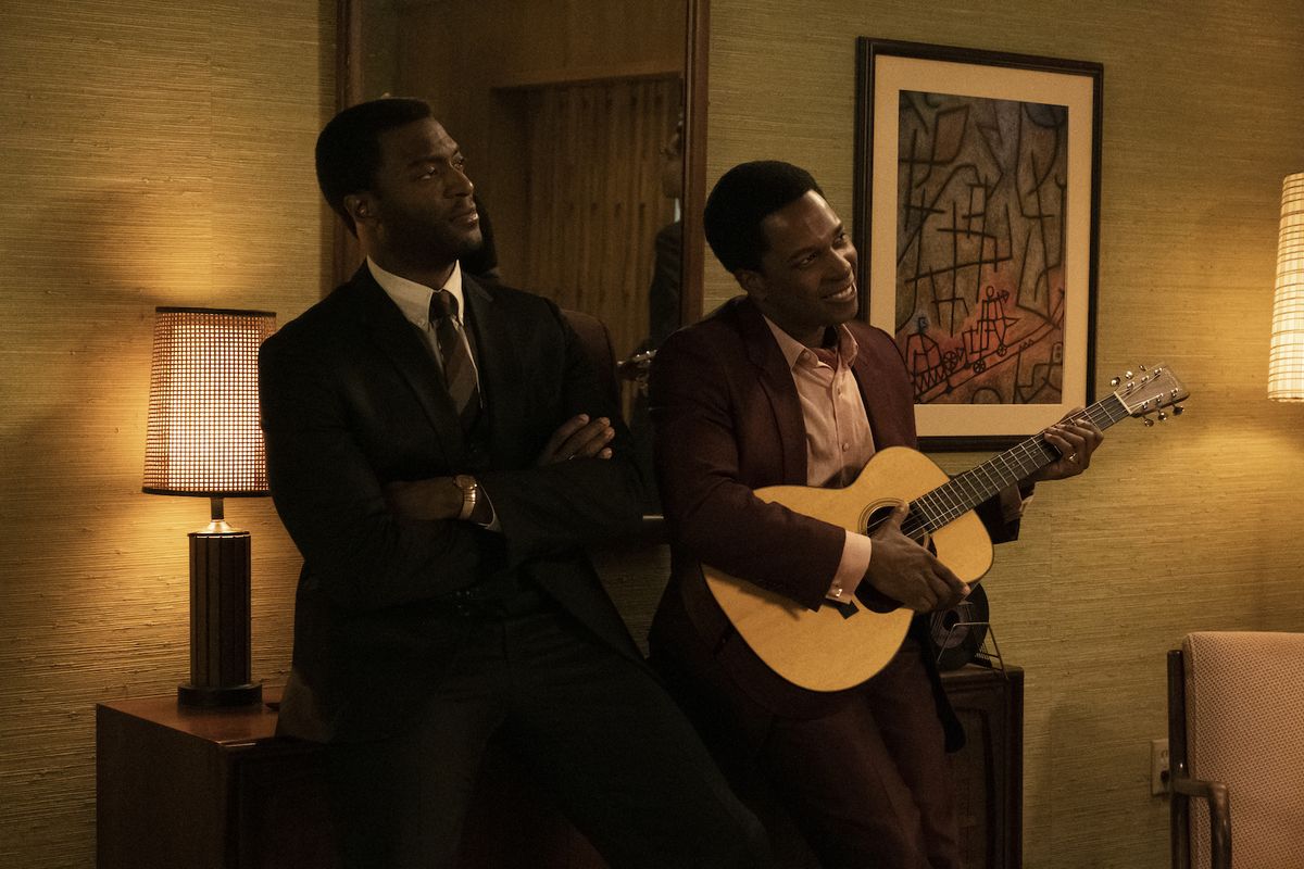 Aldis Hodge and Leslie Odom Jr. play Jim Brown and Sam Cooke in &#039;One Night in Miami,&#039; Regina King&#039;s adaptation of the play by Kemp Powers.