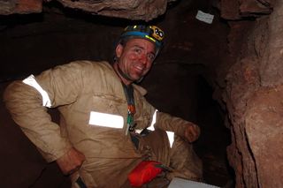 Geologist Eric Roberts, an associate professor at Australia's James Cook University, inside the Rising Star cave system in South Africa.