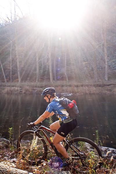 Cyclingnews MTB Editor Sue George enjoys a ride along Fisherman's Path, which is in the Coburn stage of the Trans-Sylvania