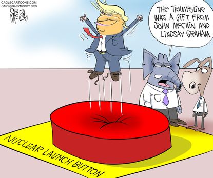 Political cartoon U.S. Trump nuclear codes John McCain Lindsay Graham