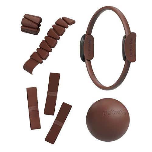 Betterme Bubble Butt Kit &ndash; Pilates Ring, Weight Bands, Soft Ball & Loop Bands &ndash; Glute Training Pilates Kit for Women &ndash; Home Workout Pilates Equipment Set (chocolate Brown)