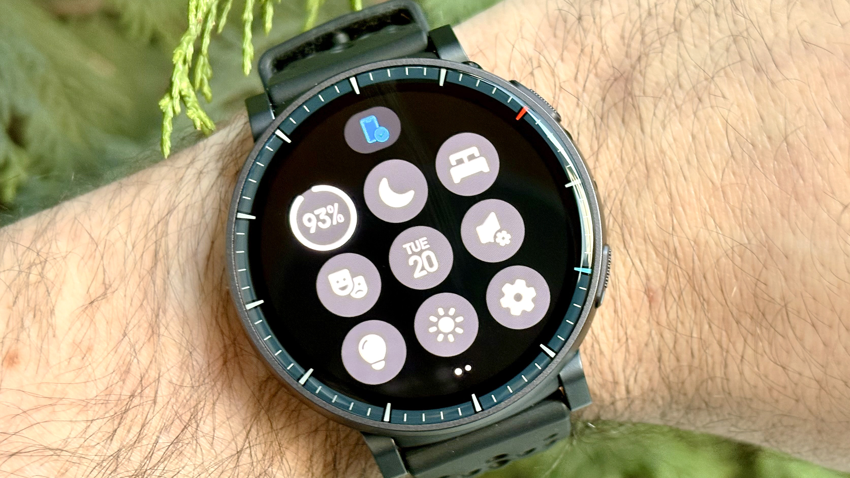Close-up of the Amazfit Active Max smartwatch on a user's wrist
