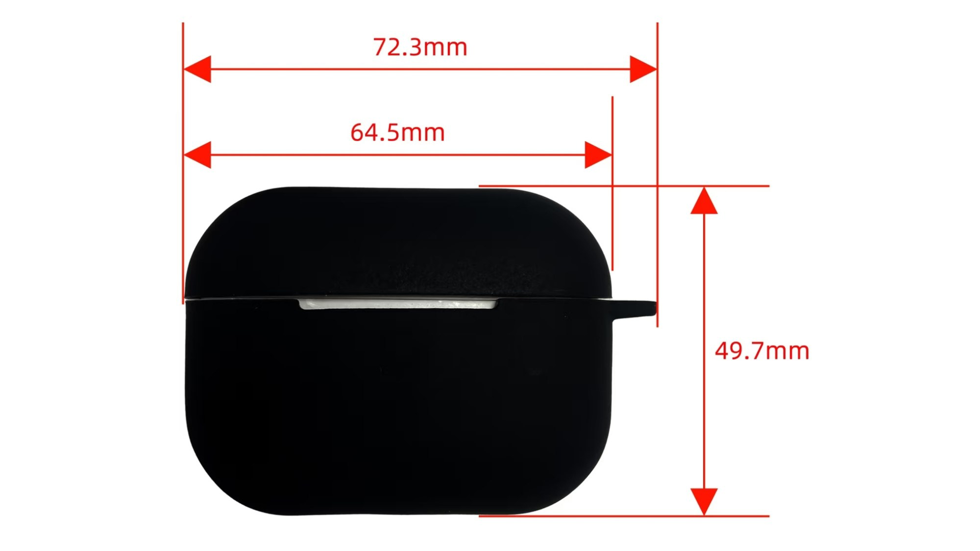A diagram showing a purported case for AirPods Pro 3, with dimensions for width and height listed