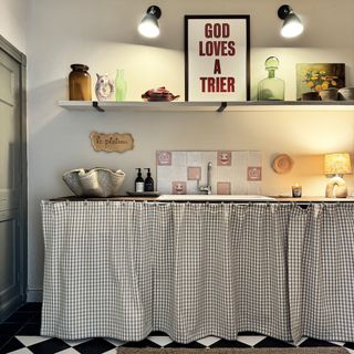 Lisa Dawson utility room with cafe curtain