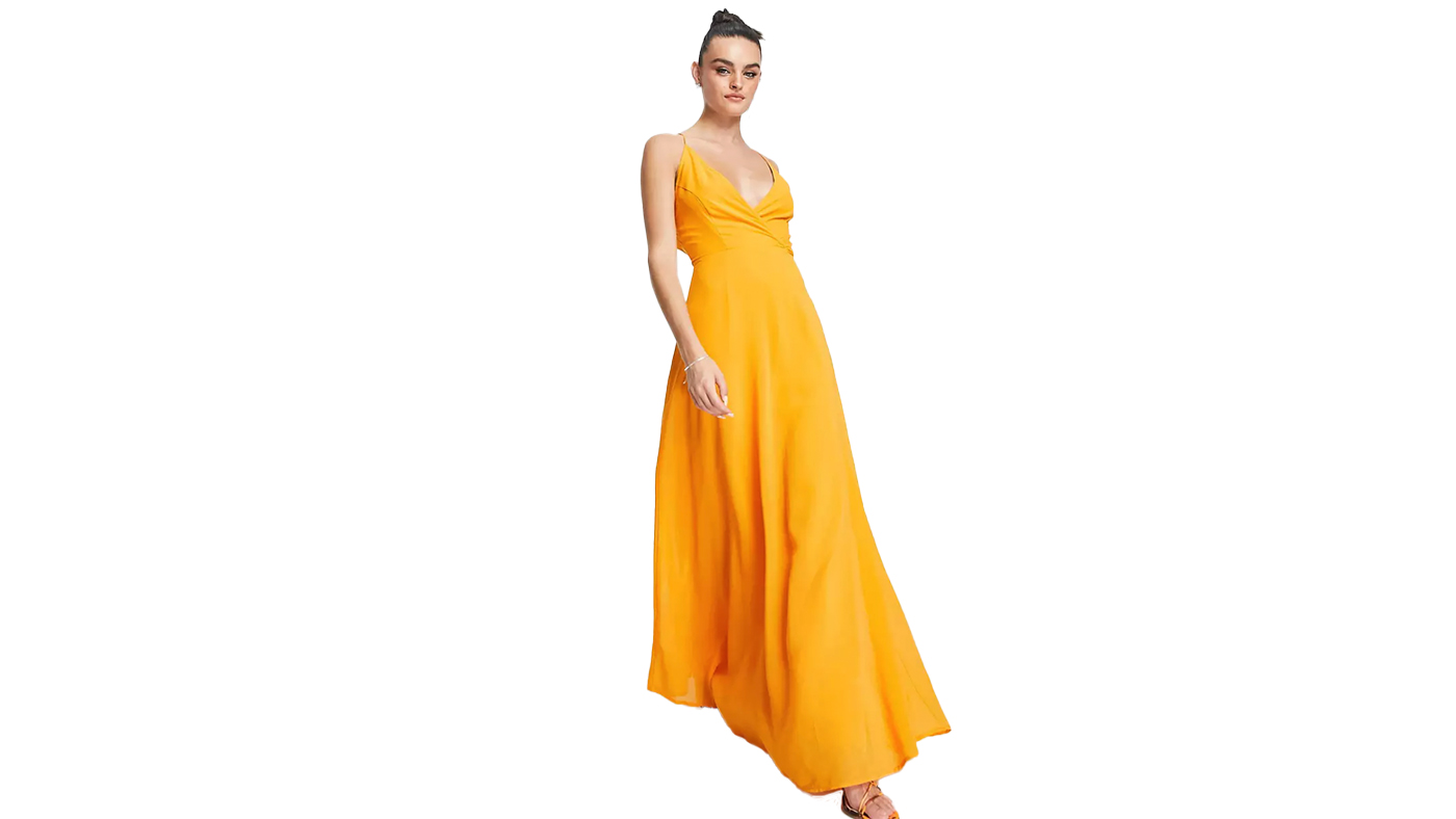 Asos Design Cami Wrap Lace Back Maxi Dress